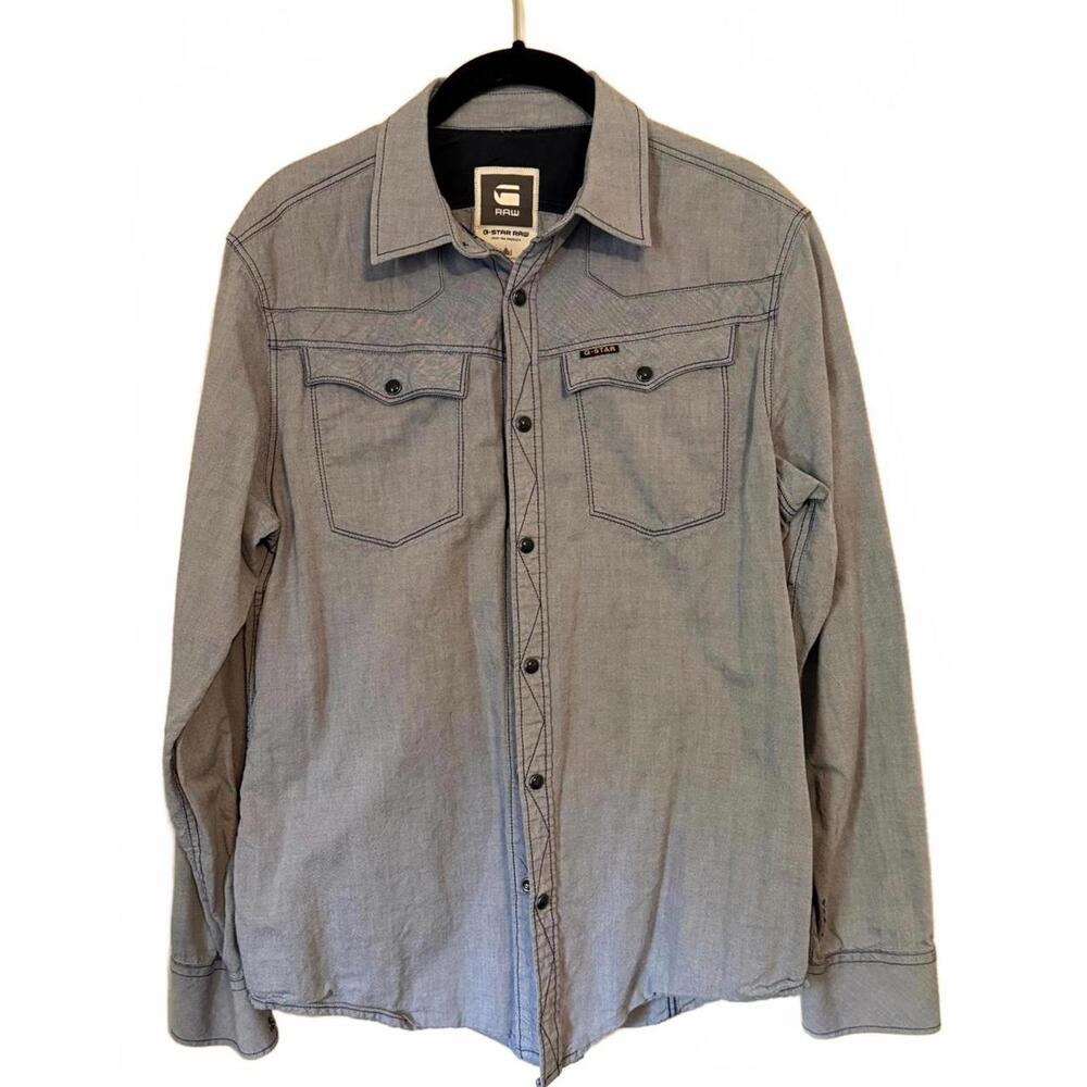 G-Star RAW Men's Snap Button Casual  Long Sleeve Shirt Large L
